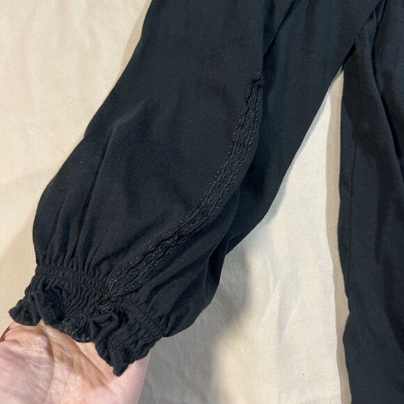Ralph Lauren Smocked Off-Shoulder Black Blouse Cotton Modal M Women’s Top Medium - Picture 3 of 9